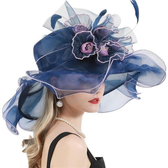 Women Organza Hat, Fascinator Hat Navy Blue main image 2